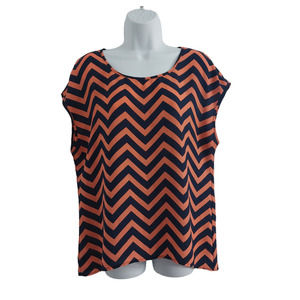 HeartSoul Orange Black Chevron Striped Top Blouse Shirt Size XL